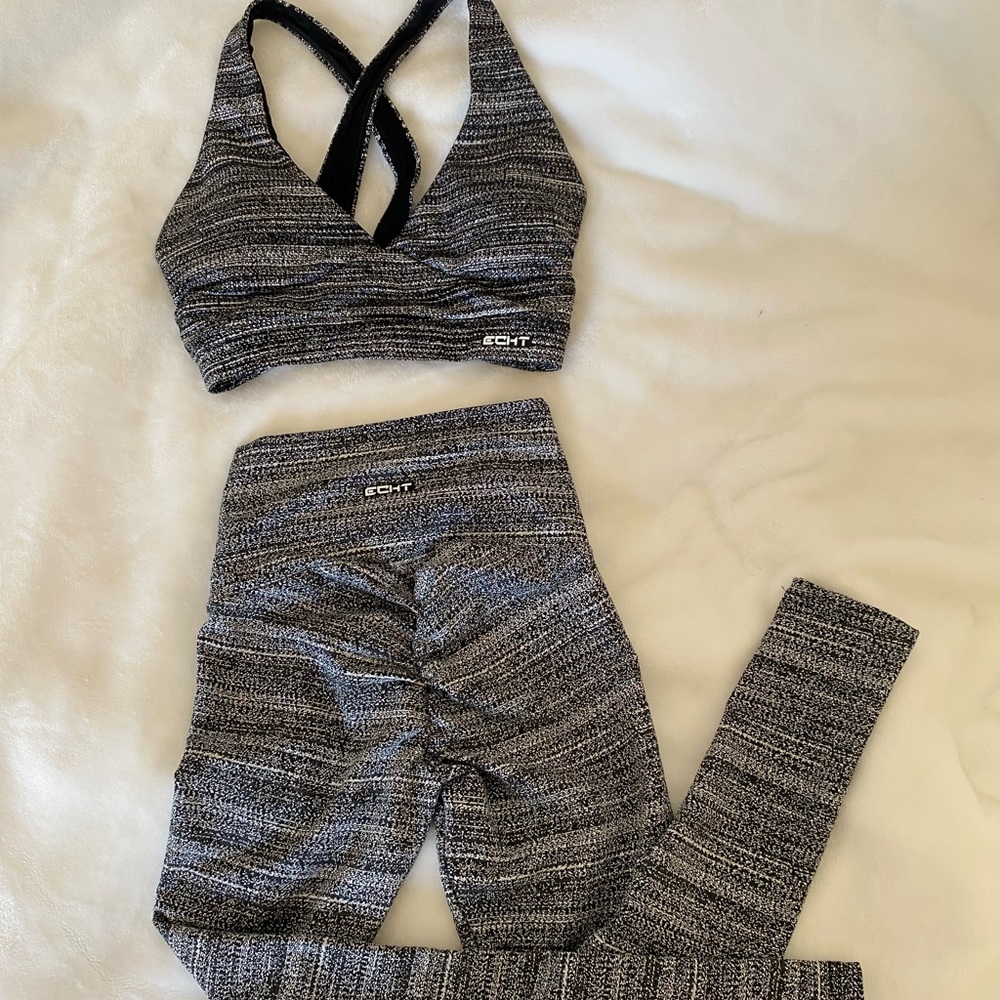 Echt Grey Marl Heathered Athletic Wear Sports Set Leggings Sports Bra S Small